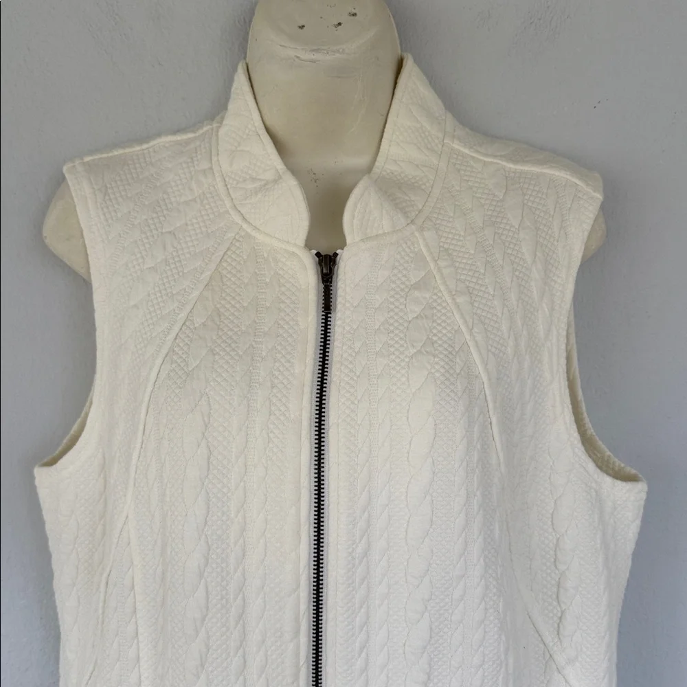 Westbound white textured cable knit cotton stretch full zip vest size small